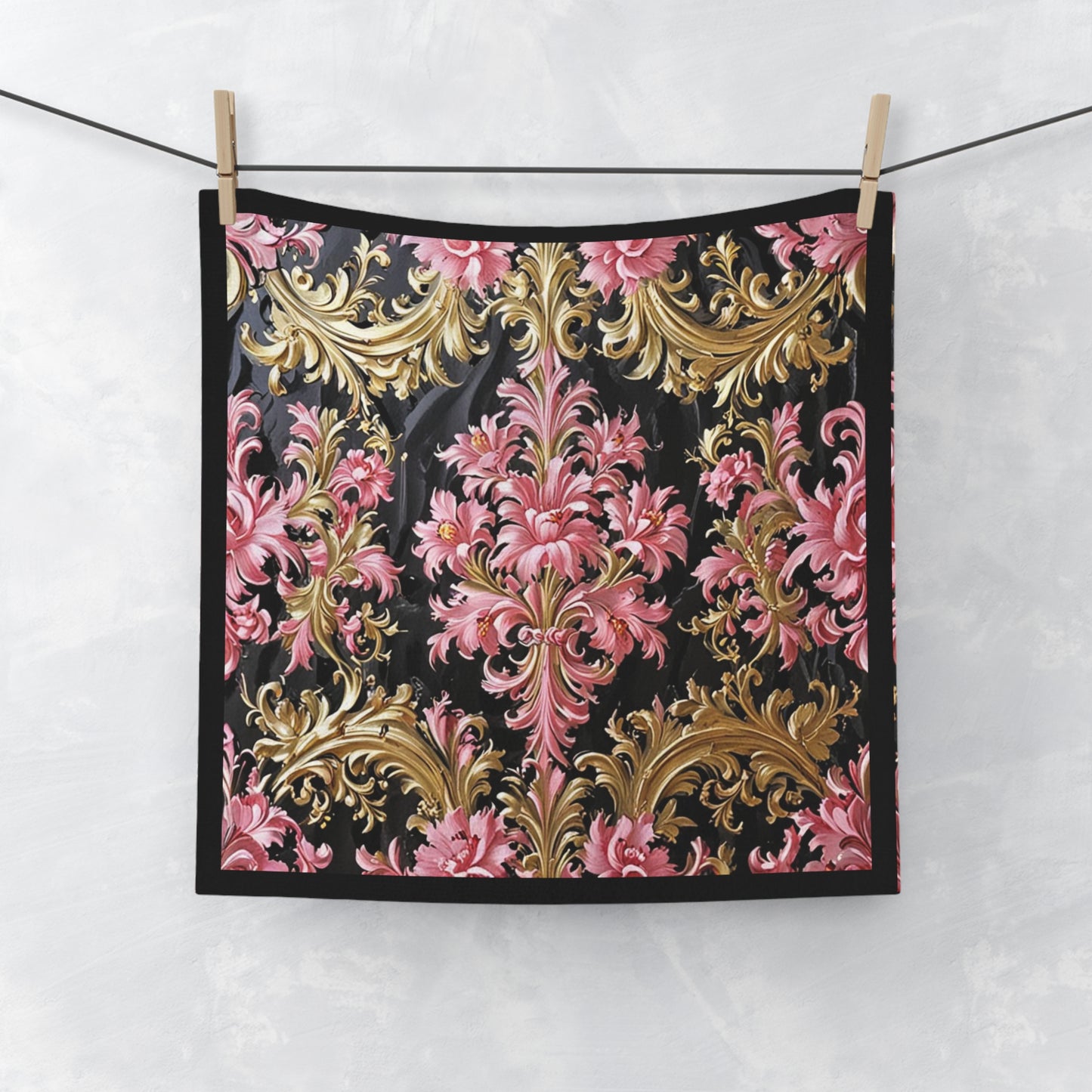 Elegant Floral Face Towel - Luxurious Spa Gift, Beauty Routine Essential, Home Decor, Stylish Hand Towels - Black & Pink Oil Painting Style Rococo