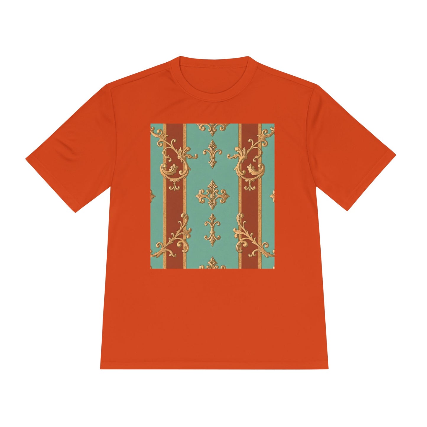 Elegant Patterned Unisex Moisture Wicking Tee - Stylish Activewear for All Occasions - Rust & Mint Aqua Striped Baroque