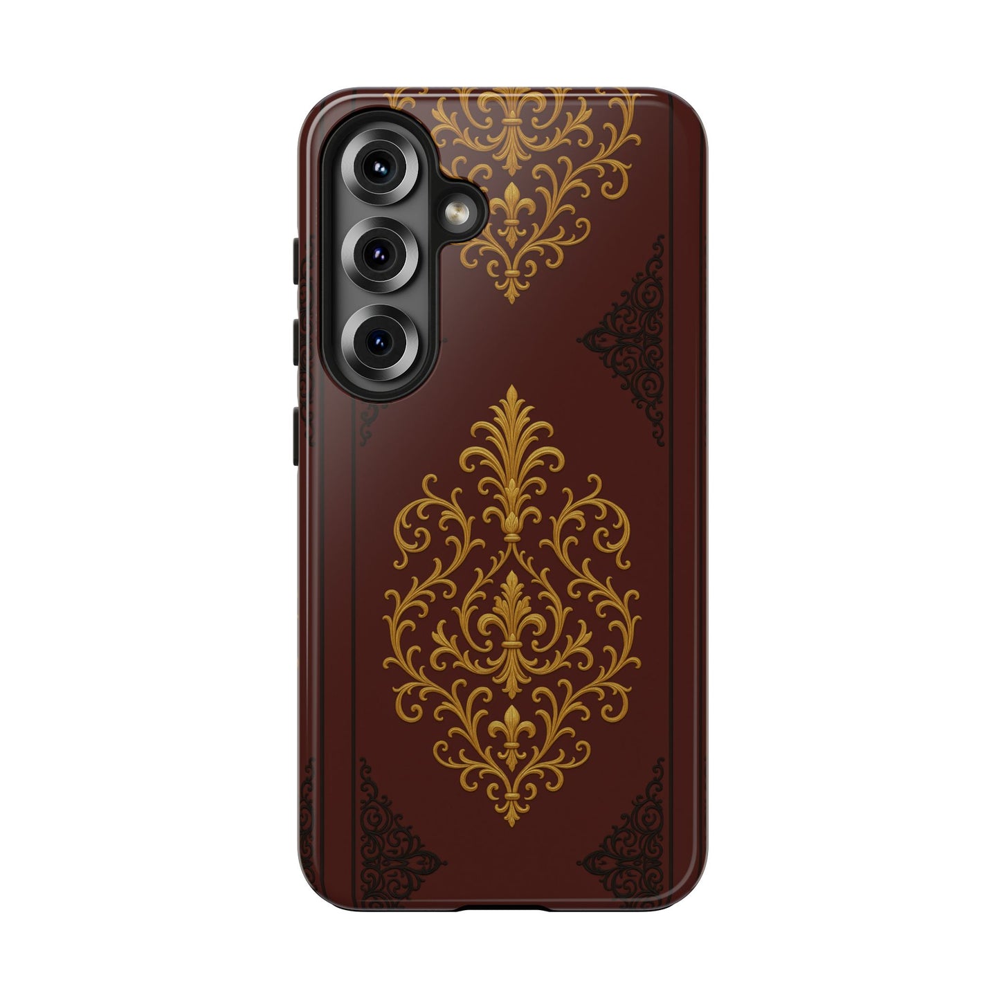 Dusk Burgundy-Black & Gold Baroque Tough Phone Case — Ornate Gold Baroque on Burgundy