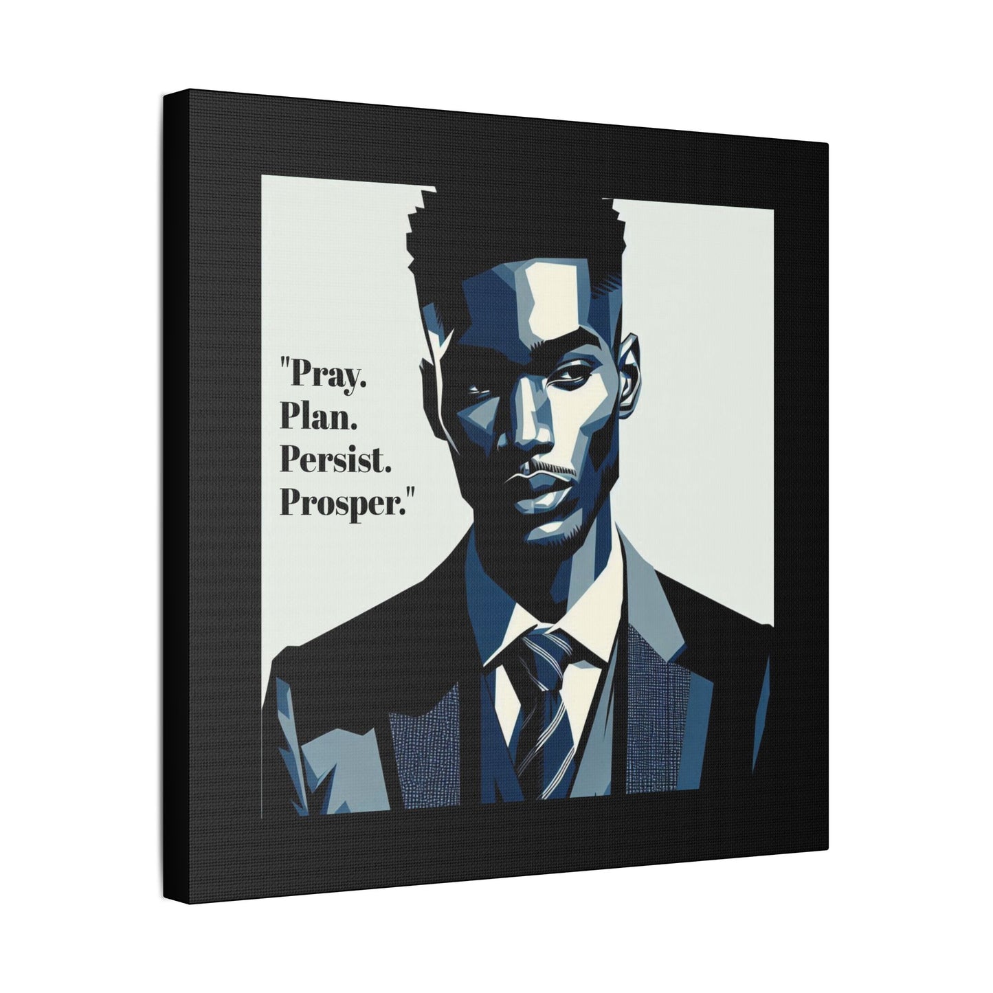Afro Art Print Canvas, Wall Decor, Satin Stretched Canvas, African American Art, Office Decor, Home Decor - "Pray. Plan. Persist. Prosper."