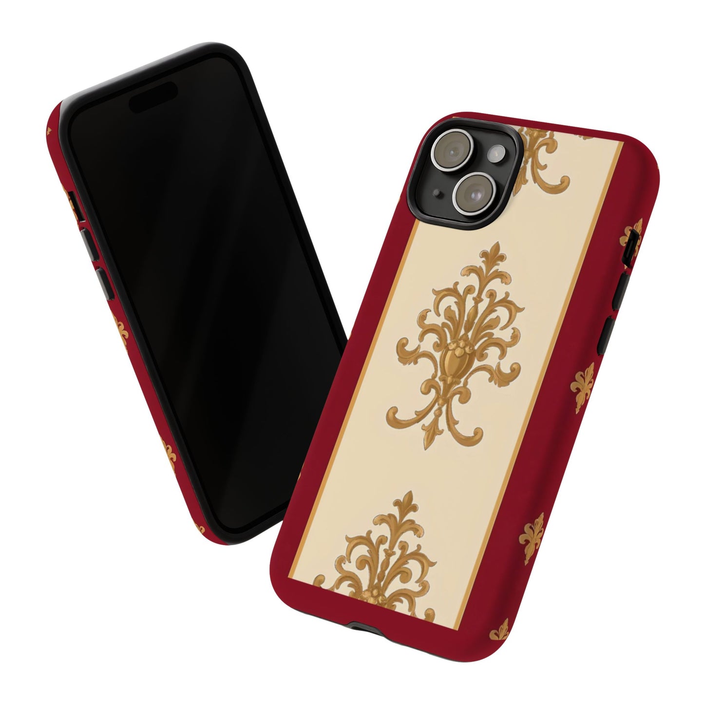 Elegant Floral Motif Phone Case - Tough Cases with Vintage Design - Dusk Red Striped Gold Damask