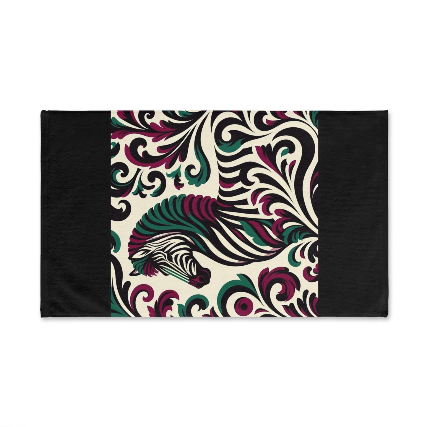 Hand Towel - Luxurious Ornate Elegant Burgundy & Green Zebra Damask Design - Elegant Home Décor