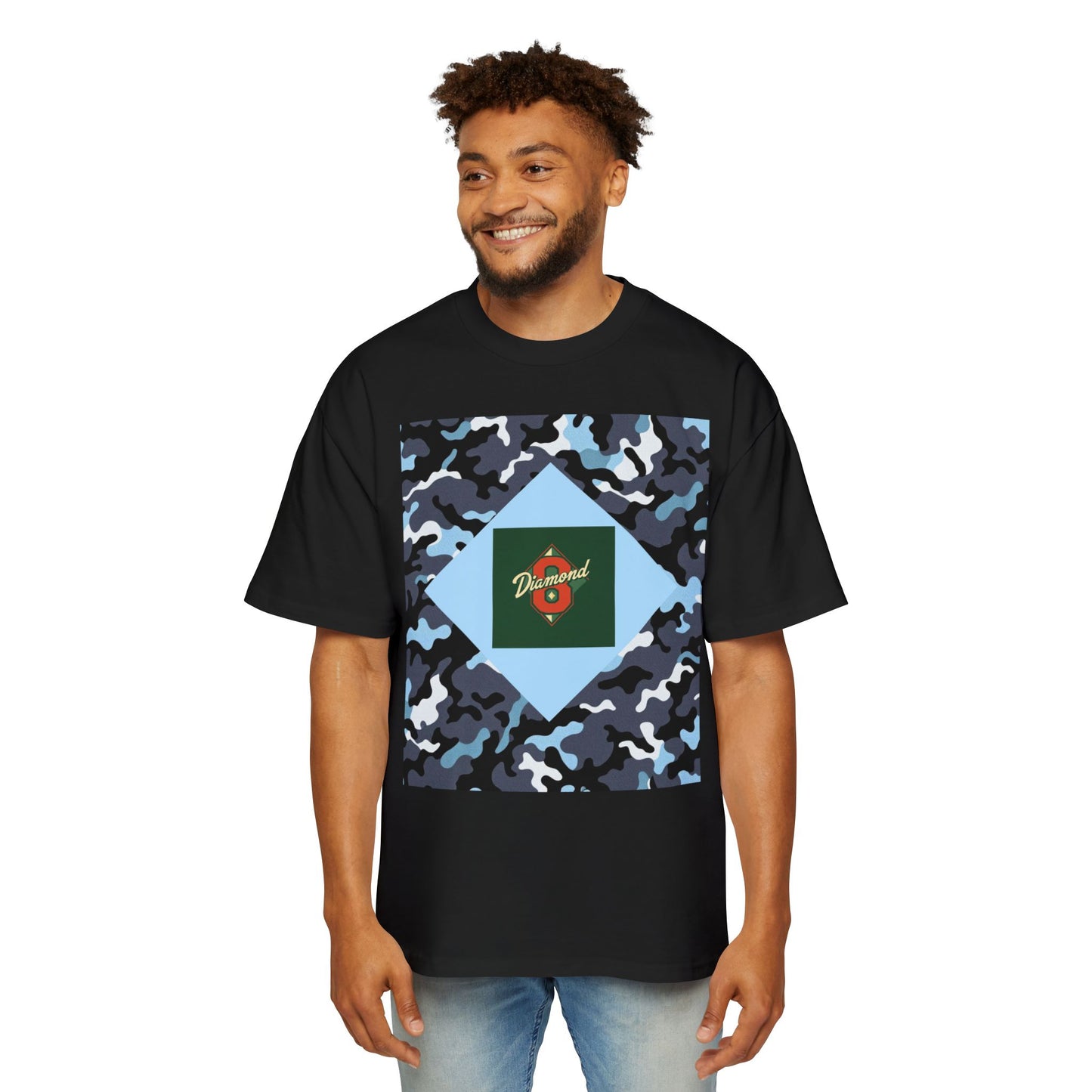 Men's Oversized Camo Tee, Casual Streetwear, Graphic T-Shirt, Trendy Outfit, Gift for Him, Relaxed Fit Top - Camo & Diamond 8