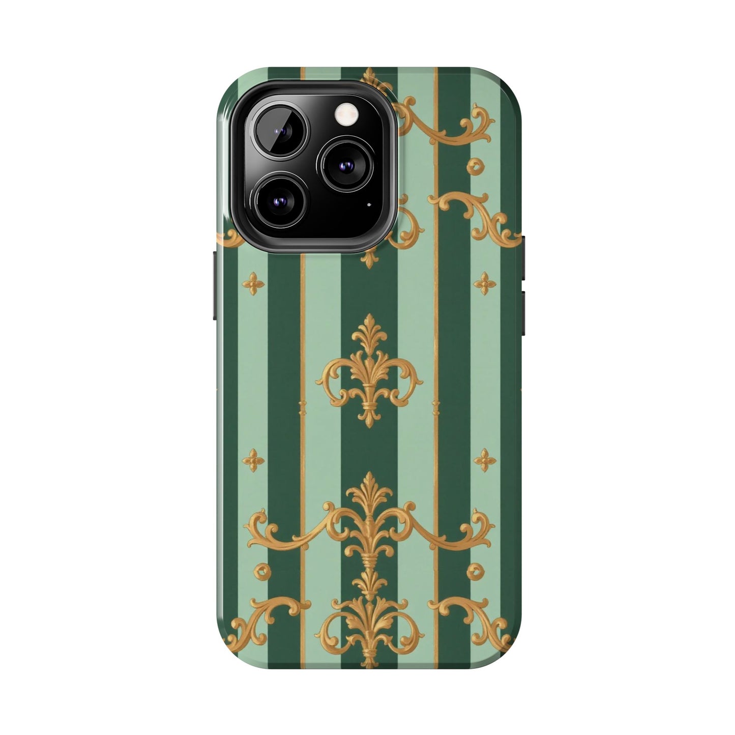 Elegant Floral Tough Phone Cases | Stylish Phone Protection, Gift for Her, Trendy Accessory, Unique Decor - Mint Green & Teal Striped Gold Baroque