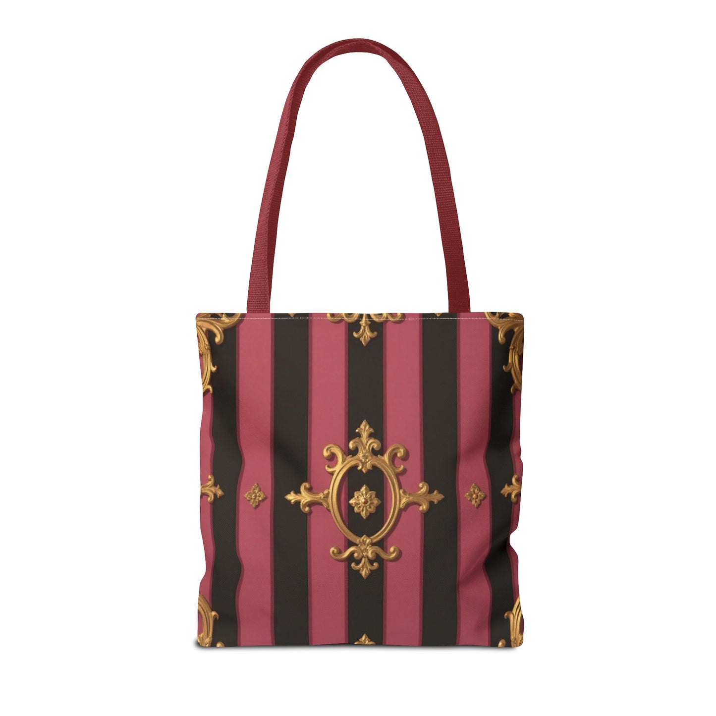 Elegant Black & Mauve Striped Gold Baroque Tote Bag - Chic Fashion Accessory, Shopping Companion, Decorative Carryall, Stylish Everyday Use