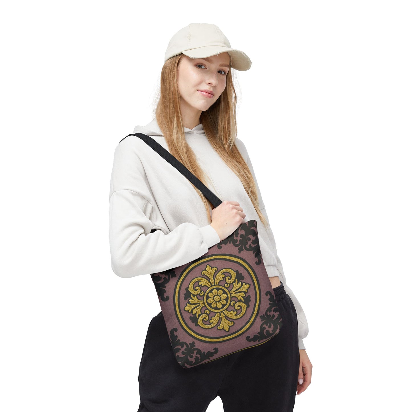 Elegant Gilded Mauve With Gold-Black Baroque Print Tote Bag, Reusable Shopping Tote, Gift for Her, Weekend Bag, Eco-Friendly Handbag