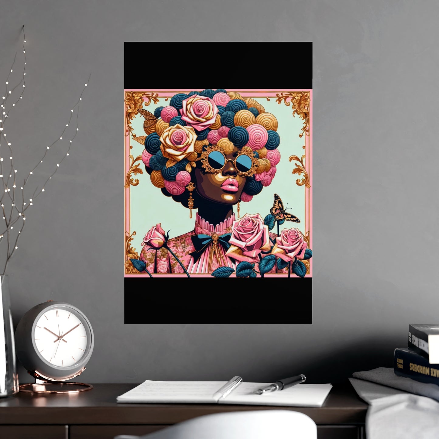 Vibrant Matte Art Posters, Wall Decor for Home, Boho Wall Art, Afrocentric Decor, Unique Gifts for Her - Lady In Pink Baroque