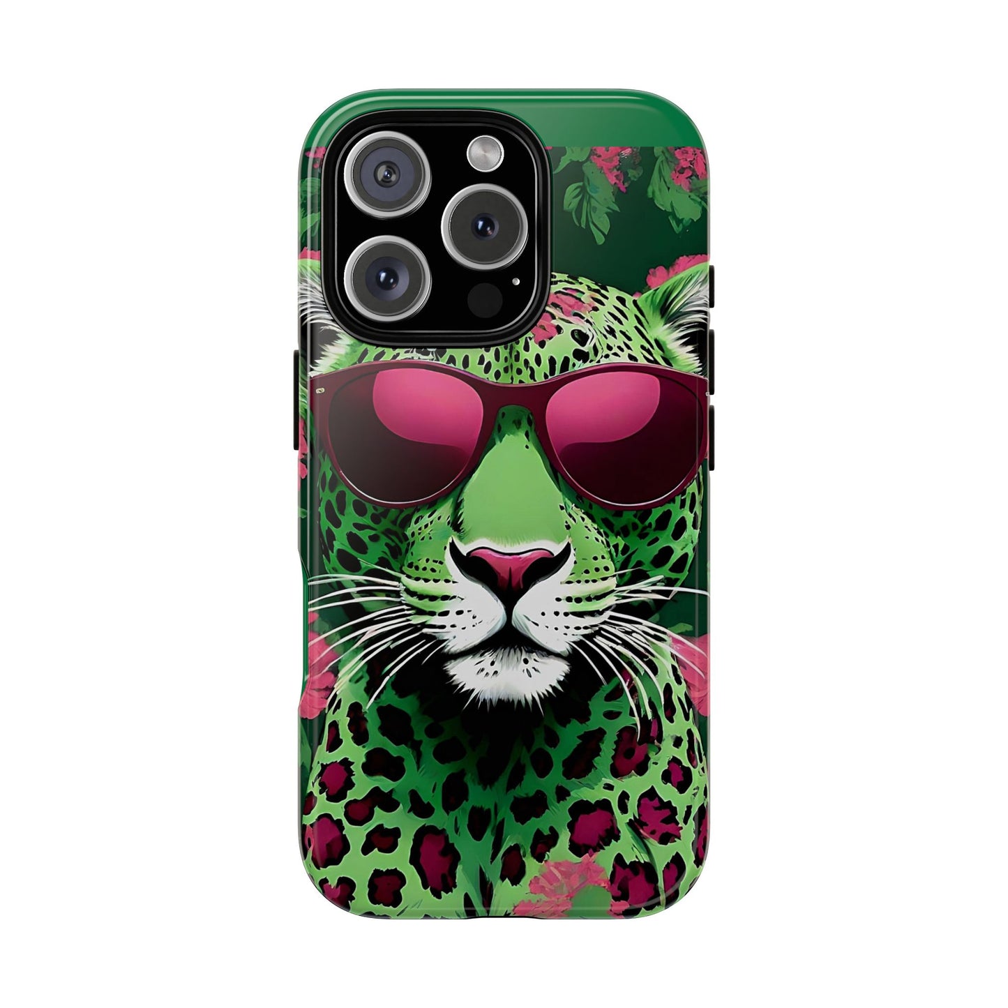 Phone Case - Lime Green & Burgundy Leopard In Sunglasses Design