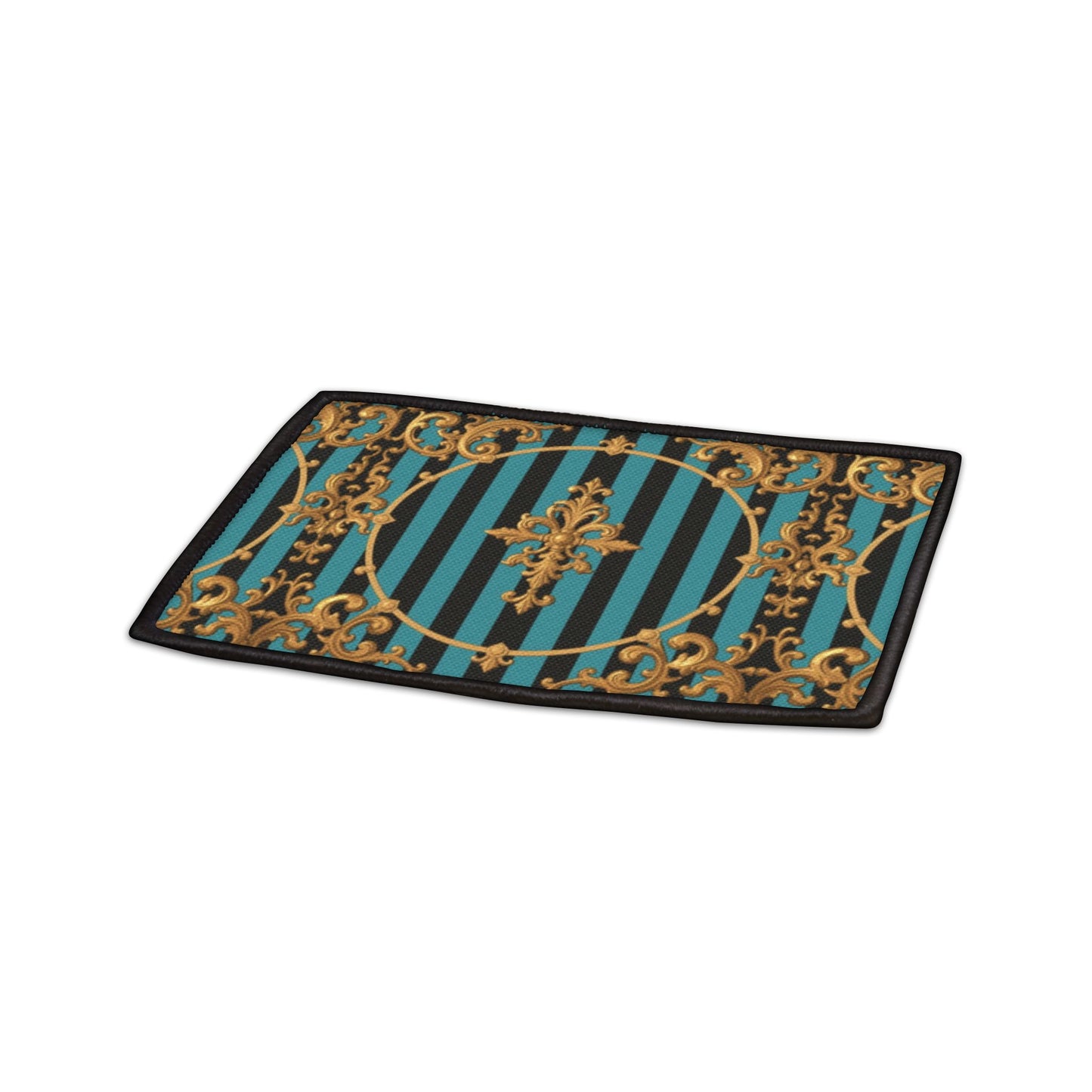 Turquoise & Black Striped Gold Baroque Iron-On Patches for Jackets, Bags, and DIY Projects | Retro Fashion, Unique Gifts