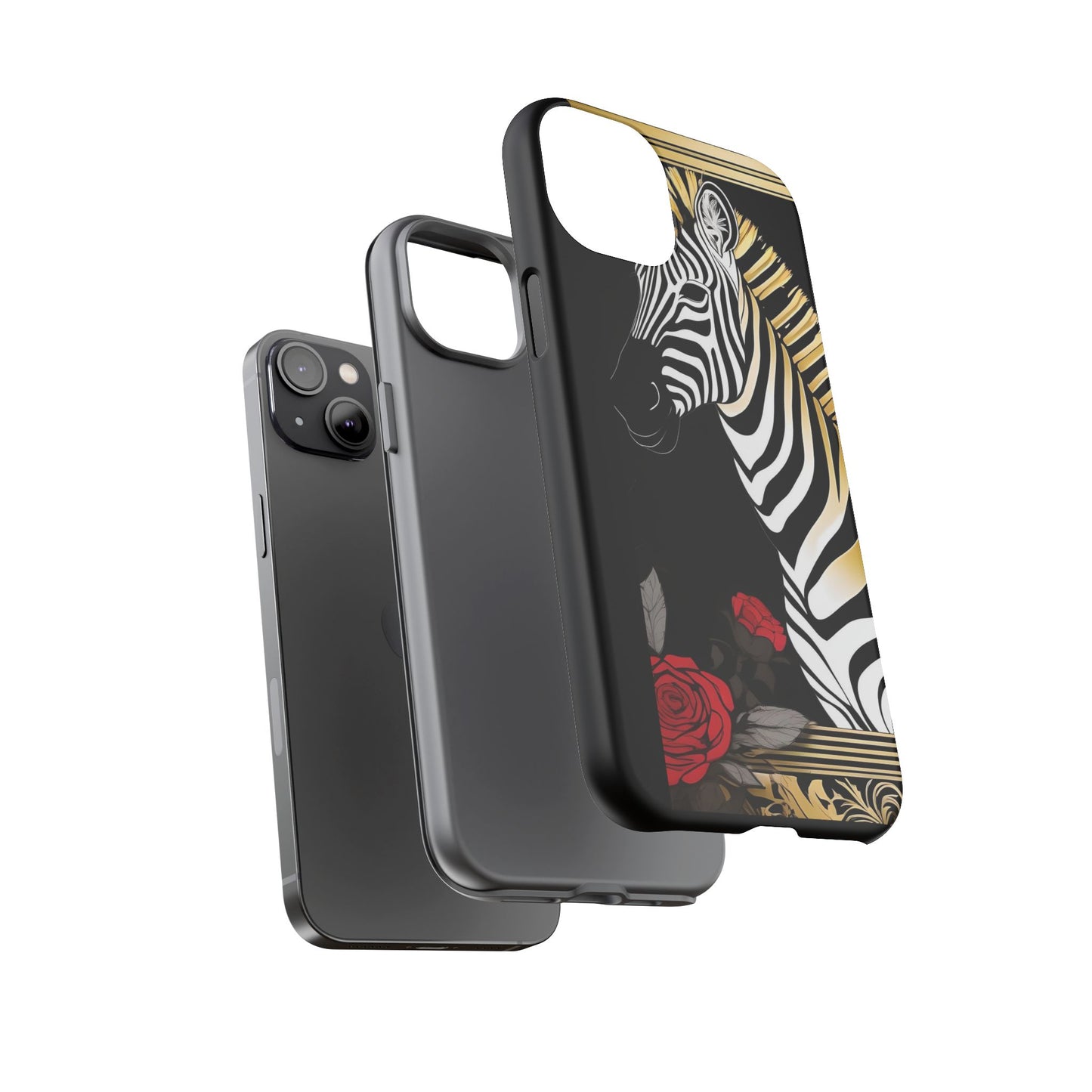 Phone Case - Elegant Zebra & Roses Design