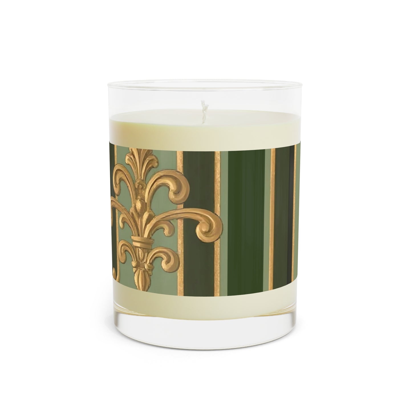 Elegant Scented Candle - Luxurious Home Decor, Aromatherapy Gift, Relaxation, Self-Care, Gift for Her, Eco-friendly - Green Striped Gold Baroque