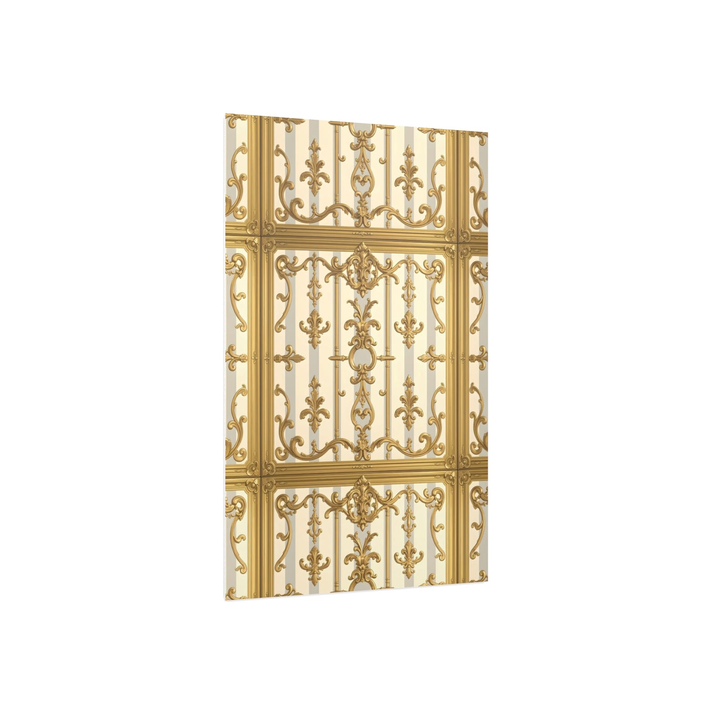 Elegant Ornate Foam Board Art - Luxury Wall Décor, Home Decoration, Versatile Display Board - Matte Gray & Cream Striped Gold Baroque