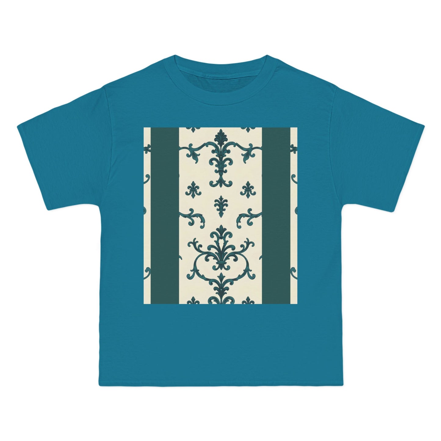 Vintage-Inspired Short-Sleeve T-Shirt, Casual Wear, Graphic Tee, Summer Outfit, Gift for Friends, Retro Design - Teal Striped Rococo