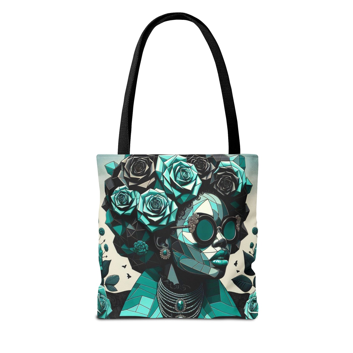 Chic Floral Tote Bag - Stylish Eco-Friendly Handbag for Everyday Use, Perfect for Gifts, Shopping, Beach, Art Lovers - Turquoise & Black Roses Lady