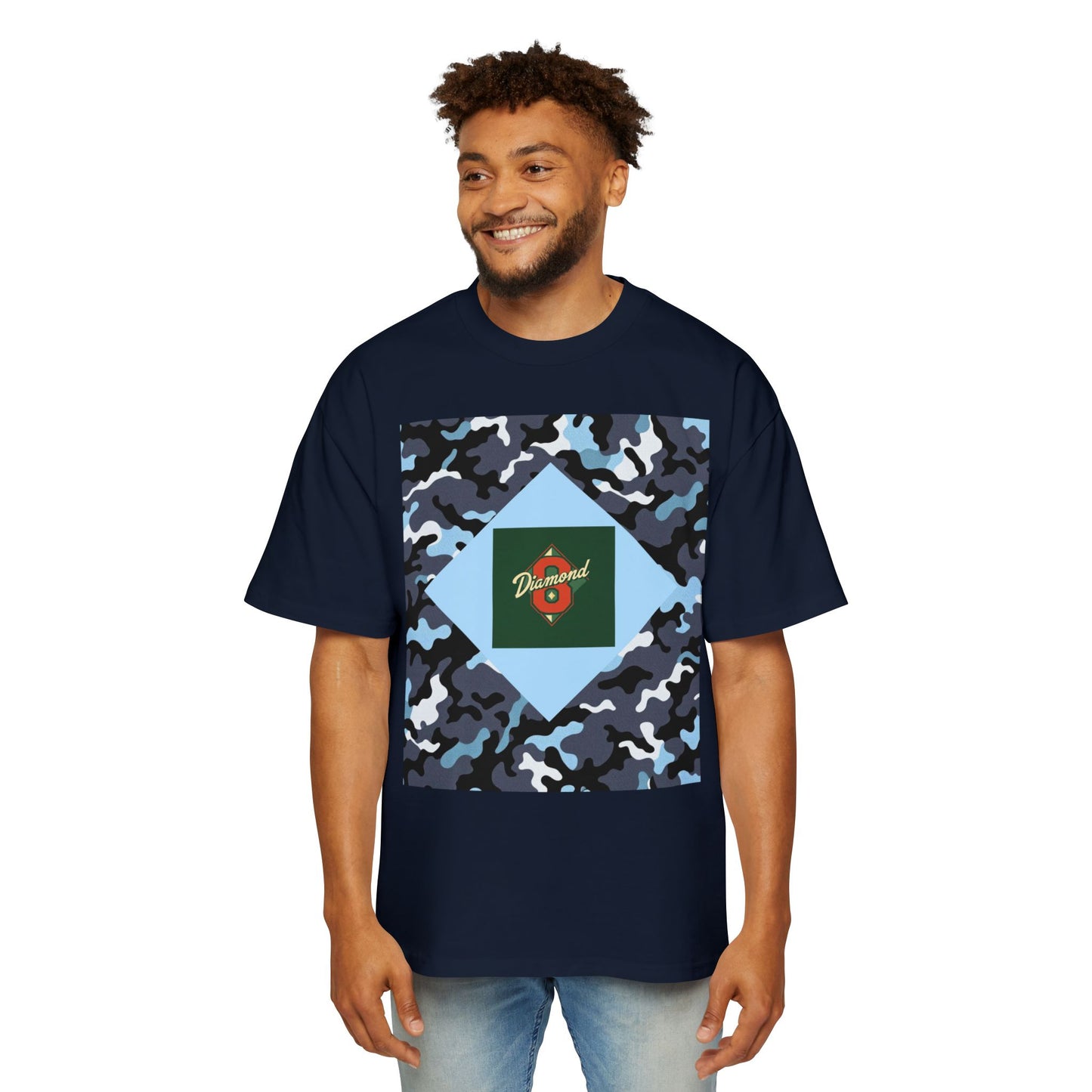Men's Oversized Camo Tee, Casual Streetwear, Graphic T-Shirt, Trendy Outfit, Gift for Him, Relaxed Fit Top - Camo & Diamond 8