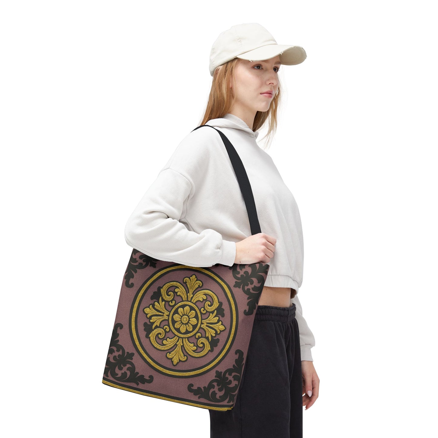 Elegant Gilded Mauve With Gold-Black Baroque Print Tote Bag, Reusable Shopping Tote, Gift for Her, Weekend Bag, Eco-Friendly Handbag