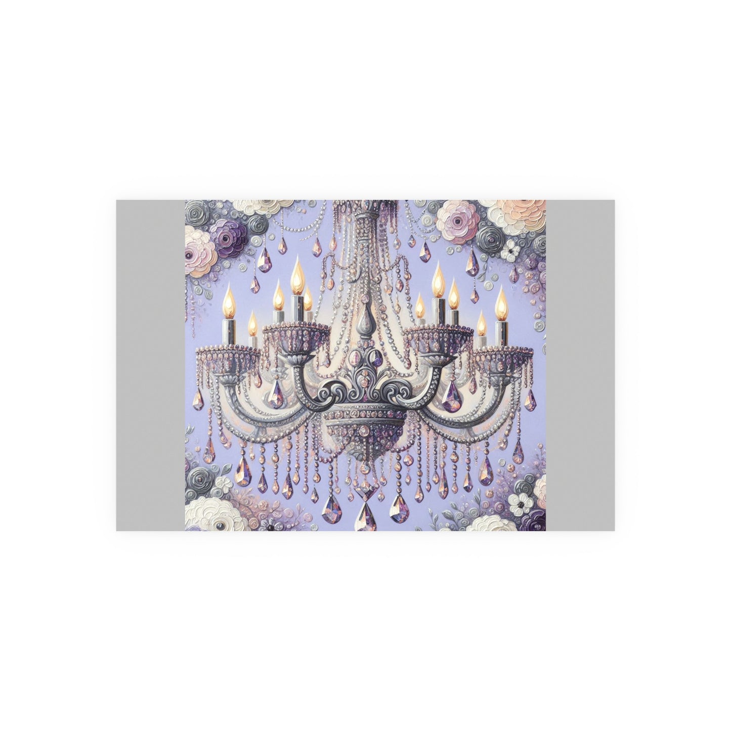 Elegant Floral Chandelier Poster, Art Print for Home Decor, Gift for Art Lovers, Wall Art for Living Room, Birthday Gift Idea - Lilac Jeweled Chandelier