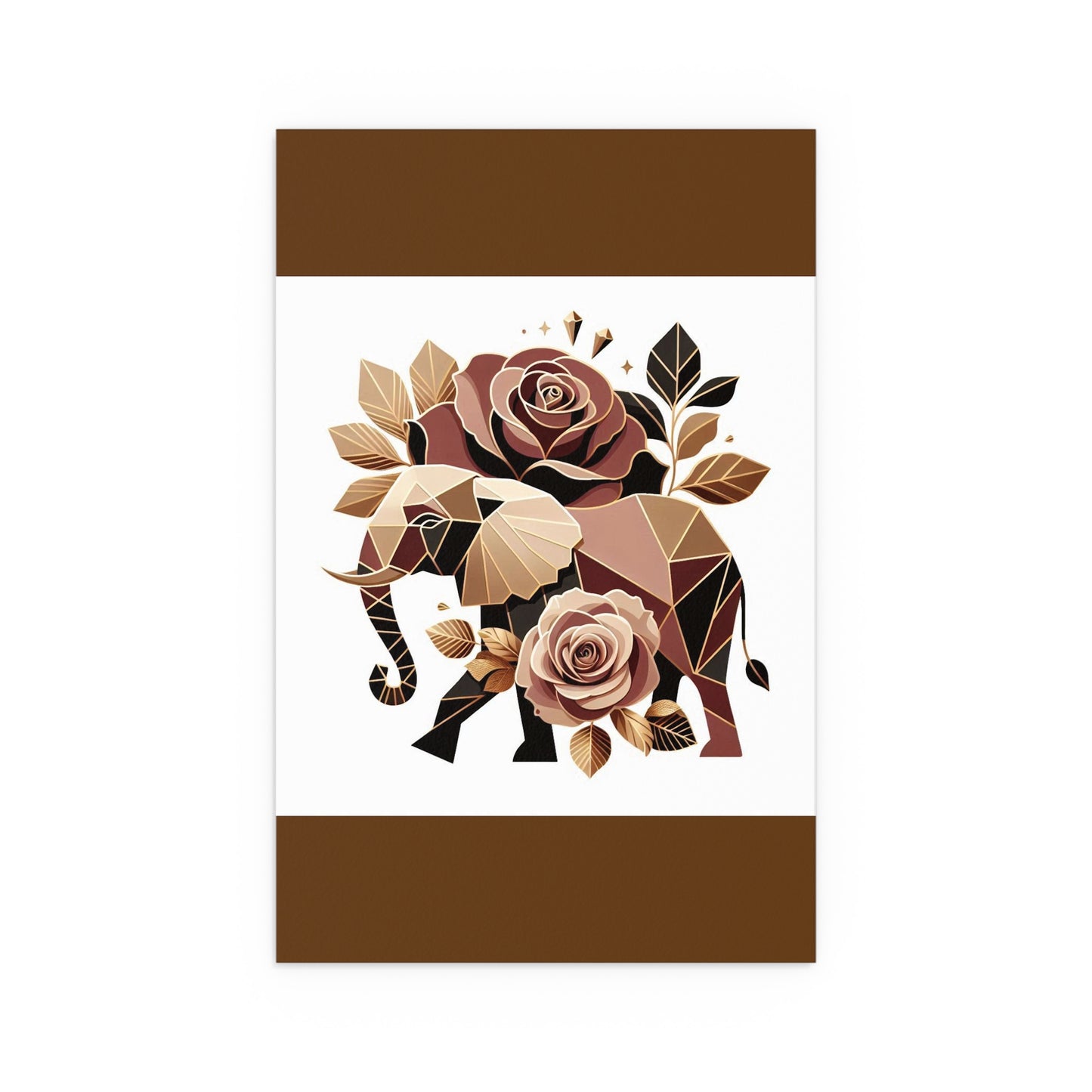 Elegant Floral Silk Poster - Indoor/Outdoor Wall Art for Home Decor - Brown & Gold Elephant & Roses