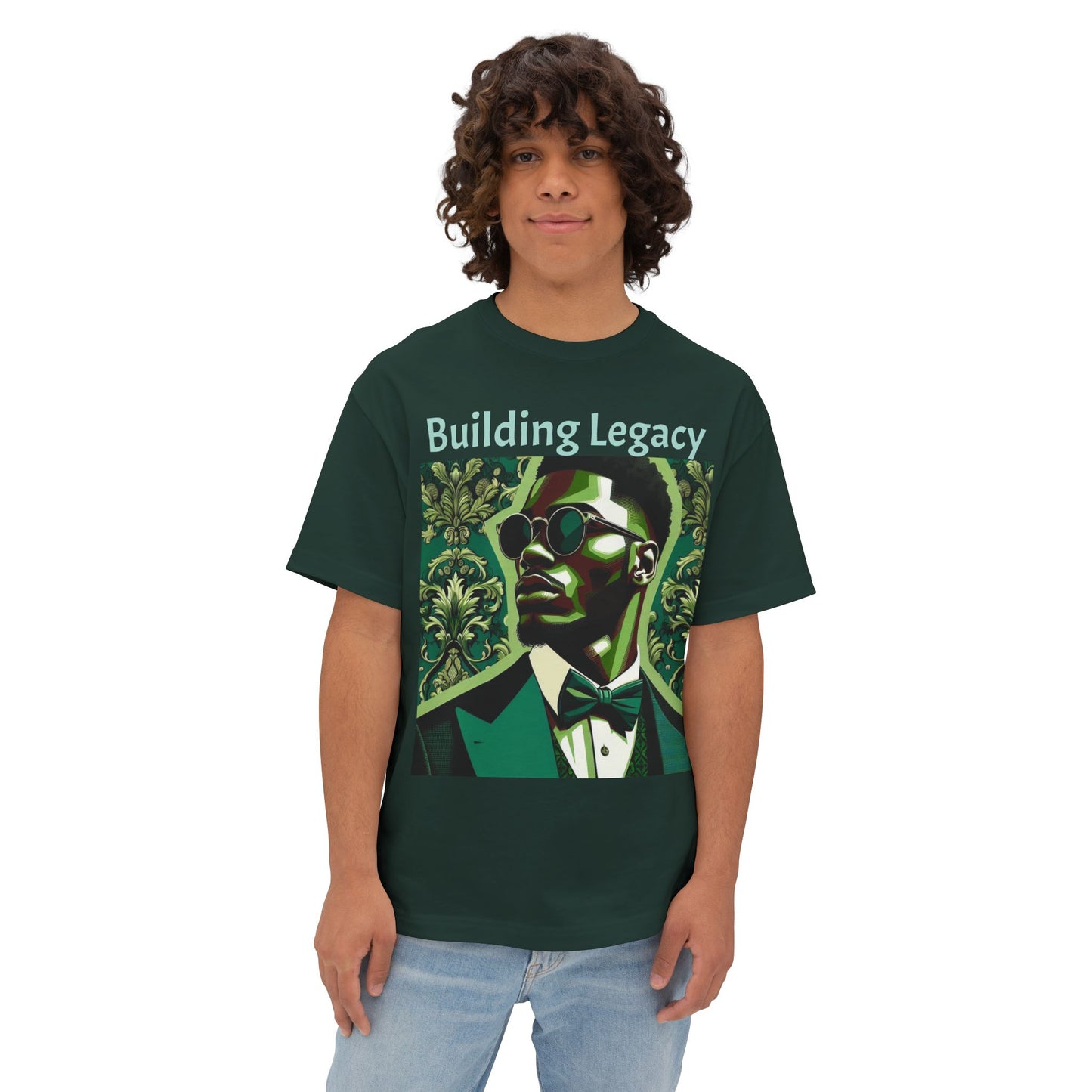 Stylish Oversized Tee, Building Legacy Graphic Tee, Unisex T-Shirt, Fashionable Casual Wear, Gift for Him/Her/Occasions - Matte Green Letters