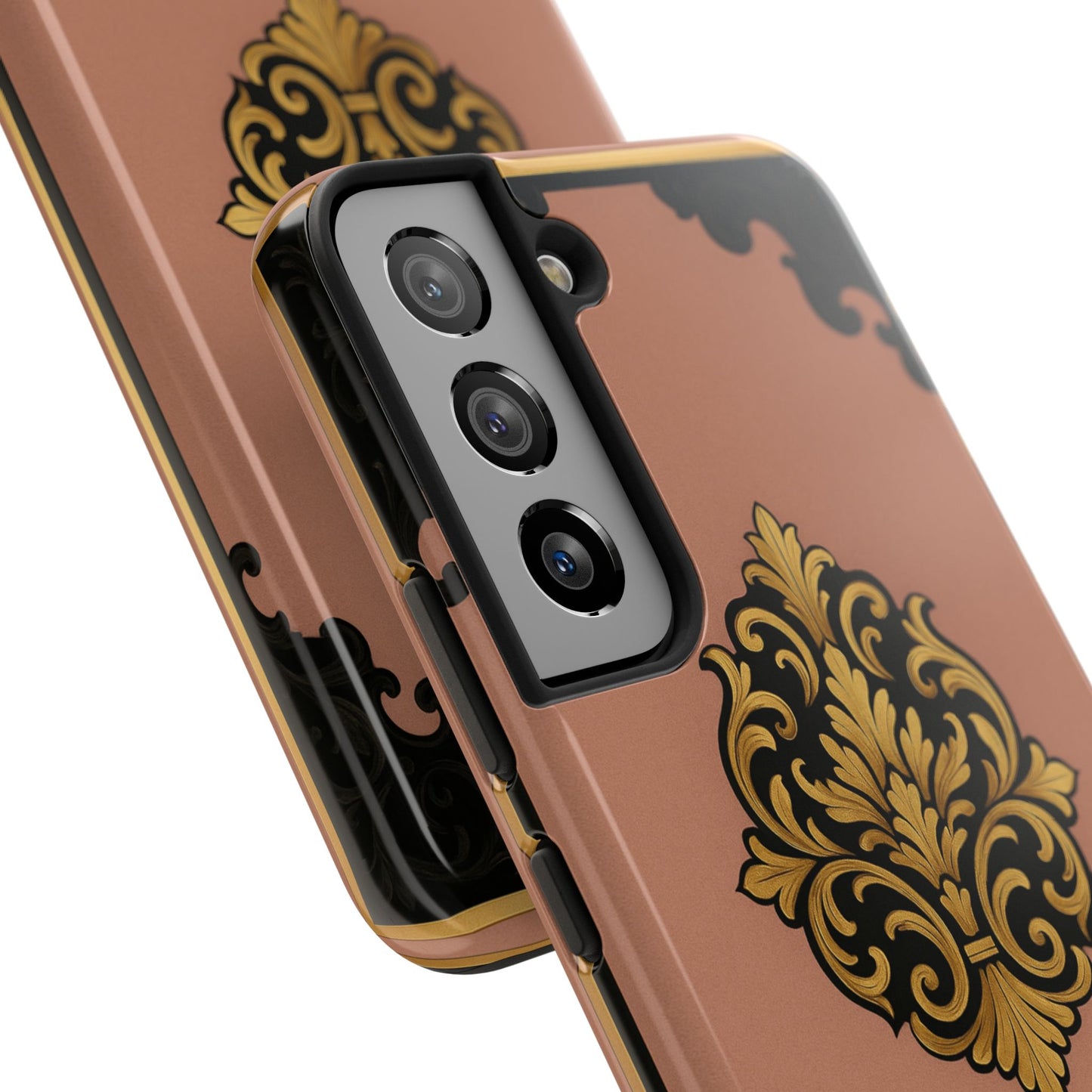 Mauve & Black-Gold Baroque Tough Phone Case — Ornate Protective iPhone Cover