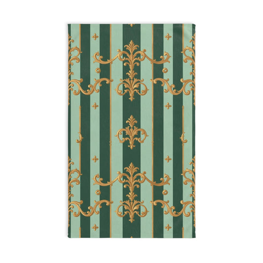 Elegant Vintage Design Hand Towel, Luxurious Kitchen Decor, Artistic Home Accessory, Perfect for Gifts - Mint Green & Teal Striped Gold Baroque