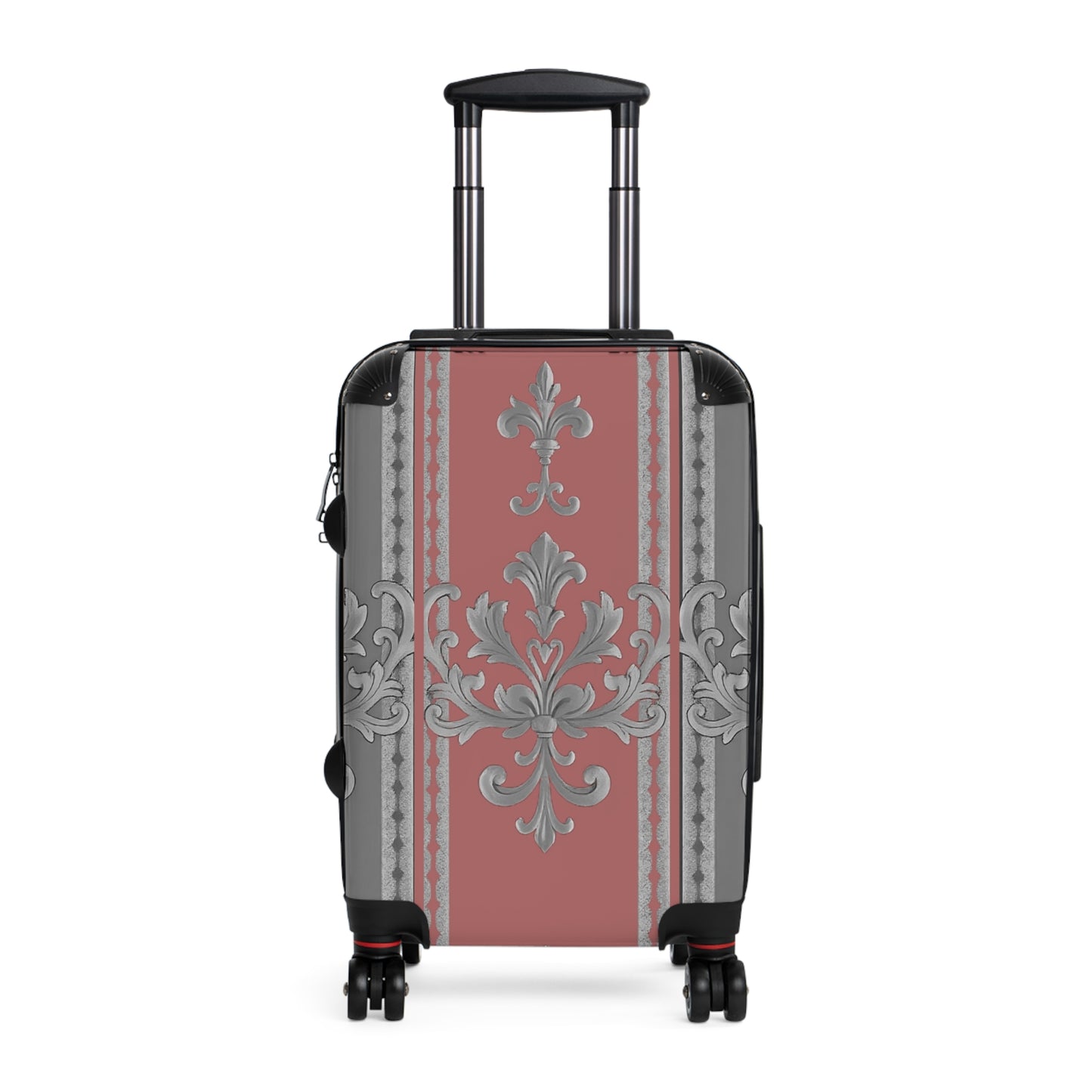 Elegant Floral Design Suitcase for Stylish Travelers - Gray & Mauve Striped Baroque
