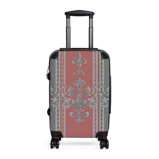 Elegant Floral Design Suitcase for Stylish Travelers - Gray & Mauve Striped Baroque