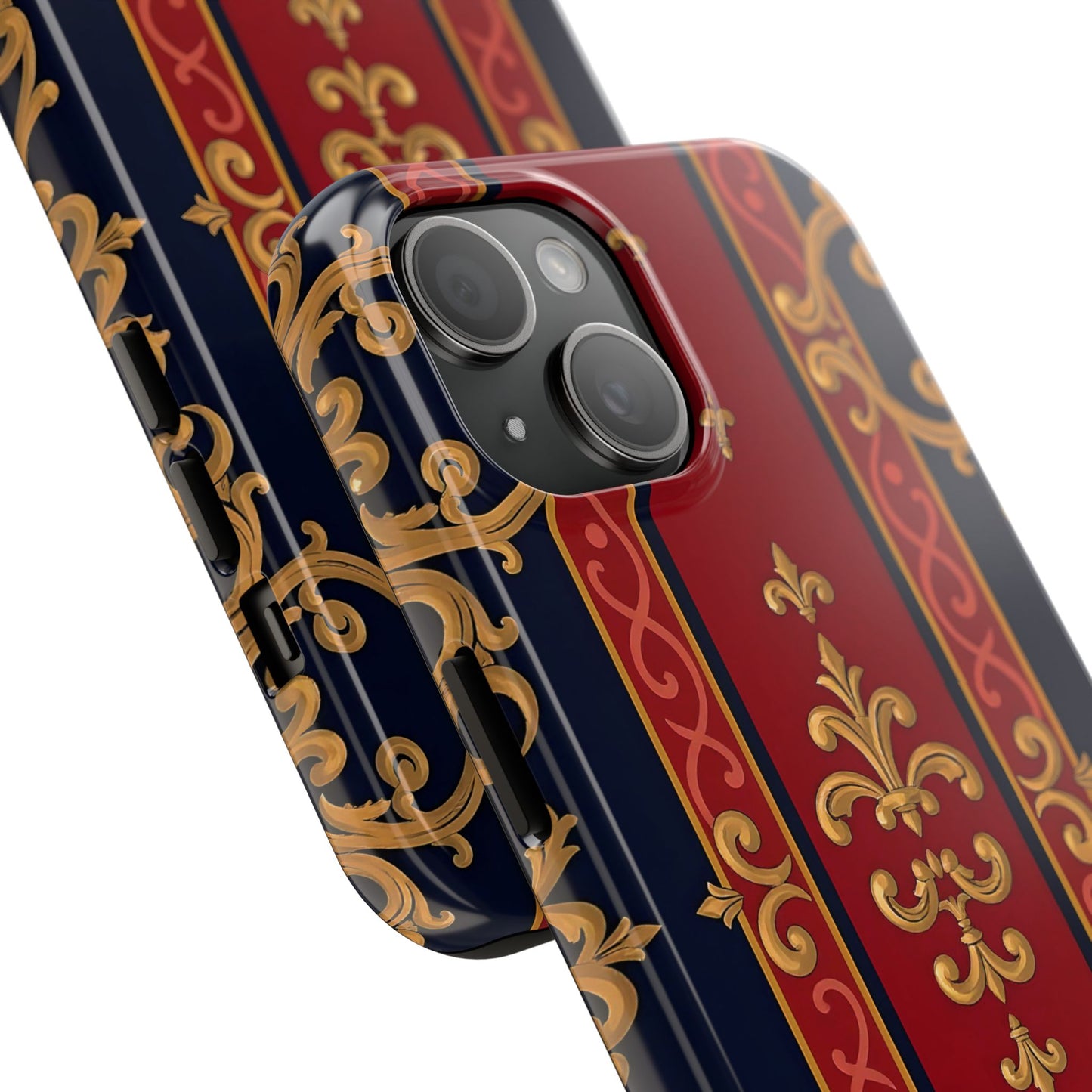 Elegant Vintage Phone Cases, Tough Phone Cover, Stylish Cell Phone Accessories, Durable Phone Protection - Midnight Blue & Dusk Red Gold Baroque