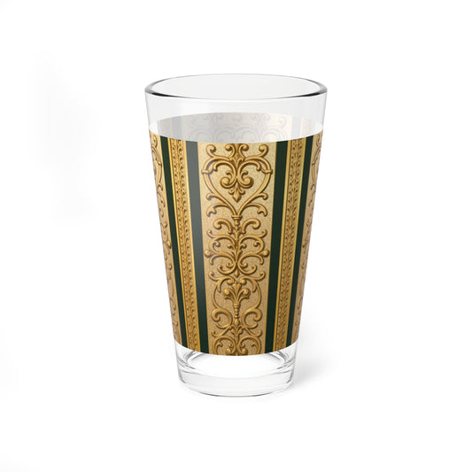 Elegant Teal Striped Gold Baroque Bar Mixing Glass, 16oz - Vintage Style Drinkware, Home Bar Essentials, Cocktail Lover's Gift, Stylish Decor, Party Glass