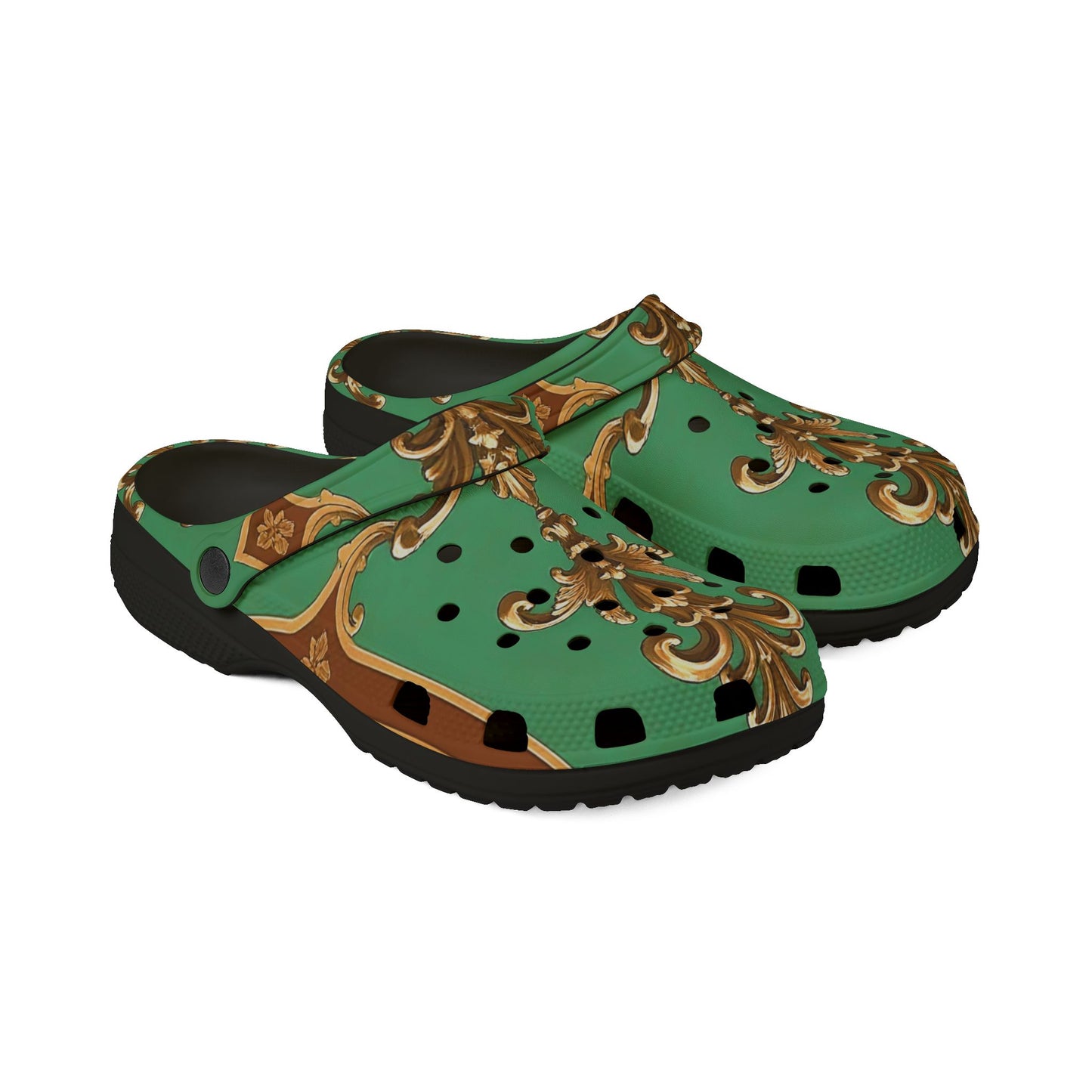 Elegant Green Floral EVA Foam Clogs for Comfort and Style - Rust & Green Striped Baroque