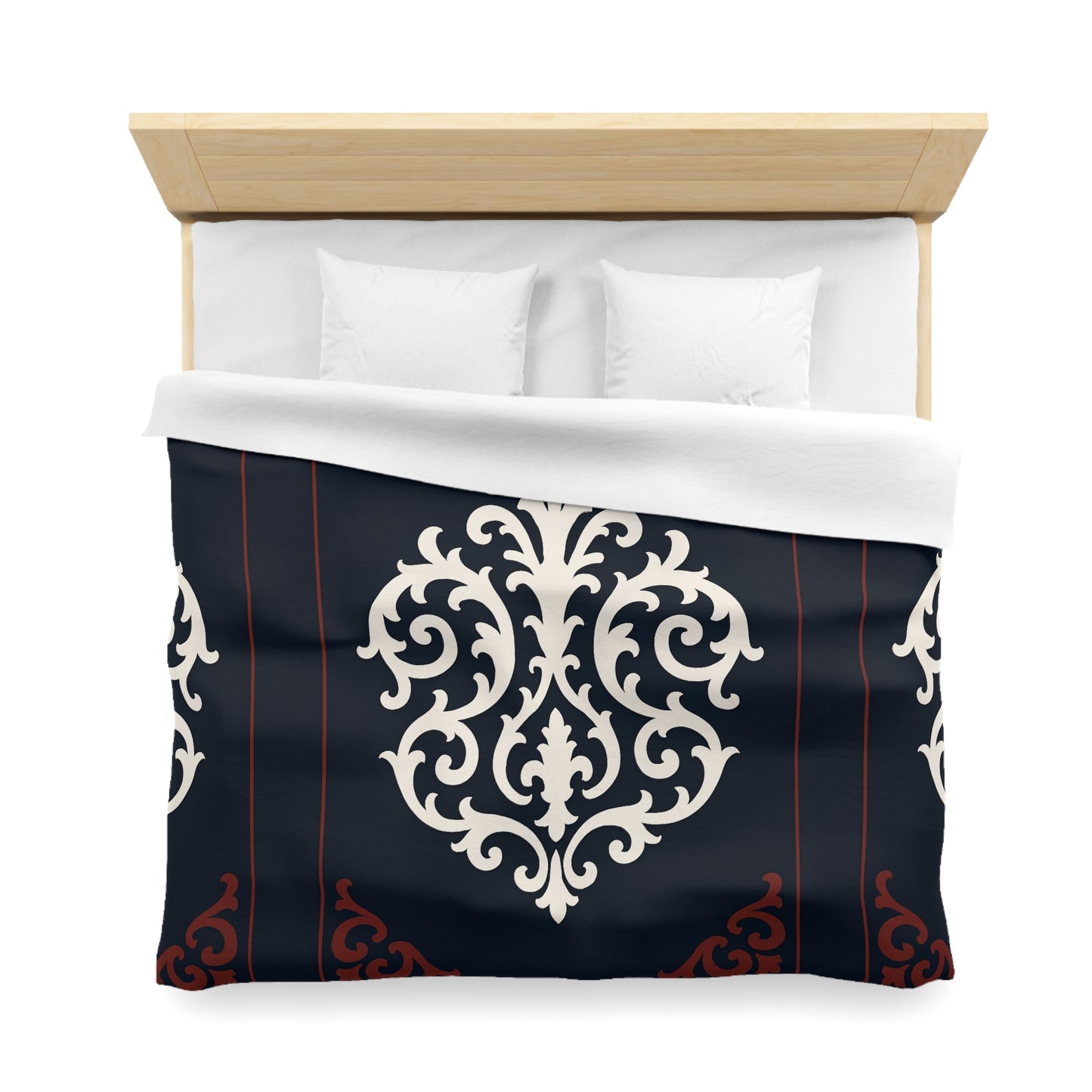 Dusk Blue-Maroon & White Baroque Microfiber Duvet Cover — Dusk Blue & White Decorative Bedding