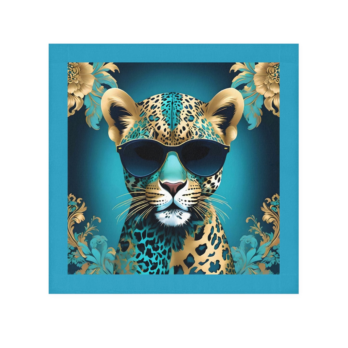 Face Towel - Elegant Vintage Gold Pattern for Home & Spa - Aqua & Gold Leopard In Sunglasses Design - Perfect for Kids