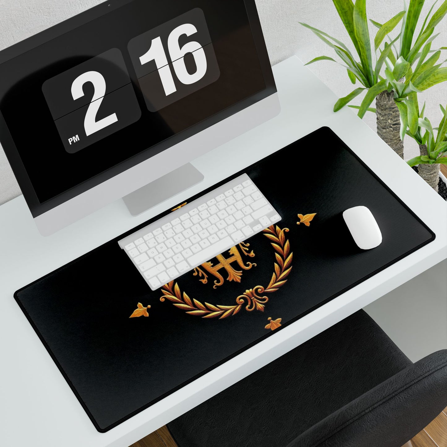 Elegant Golden Crest Desk Mat, Personalized Workspace Decor, Office Accessories, Gaming Mat, Home Office Gift - Gold Crest