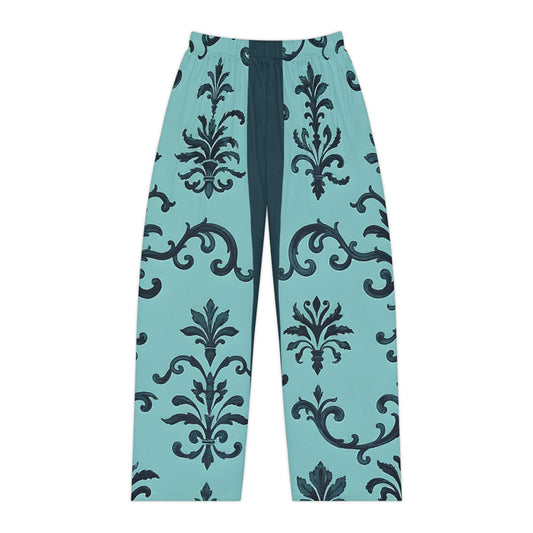 Elegant Floral Women's Pajama Pants - Cozy Loungewear, Sleepwear, Gift for Her, Casual Comfort, Homewear, Relaxation - Teal Striped Rococo
