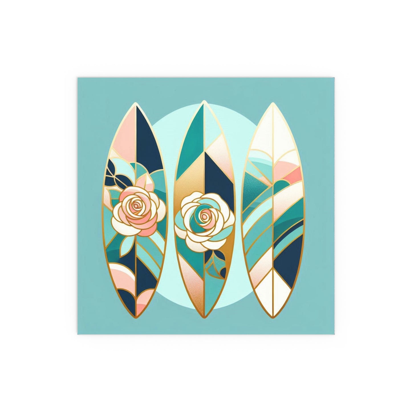 Elegant Floral Silk Poster - Indoor/Outdoor Wall Art for Home Decor - Blue, Pink & Aqua Surfboard & Roses