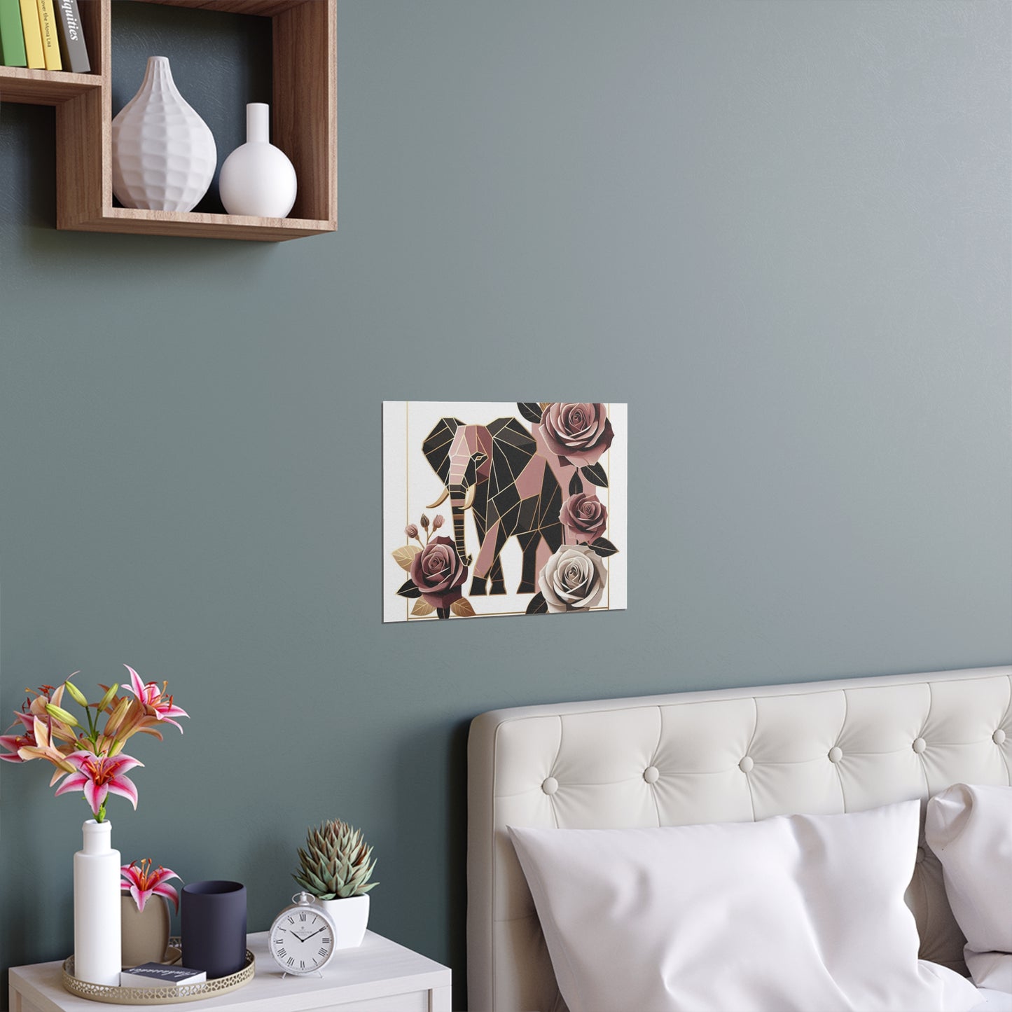 Elegant Floral Silk Poster - Indoor/Outdoor Wall Art for Home Decor - Brown & Mauve Elephant & Roses