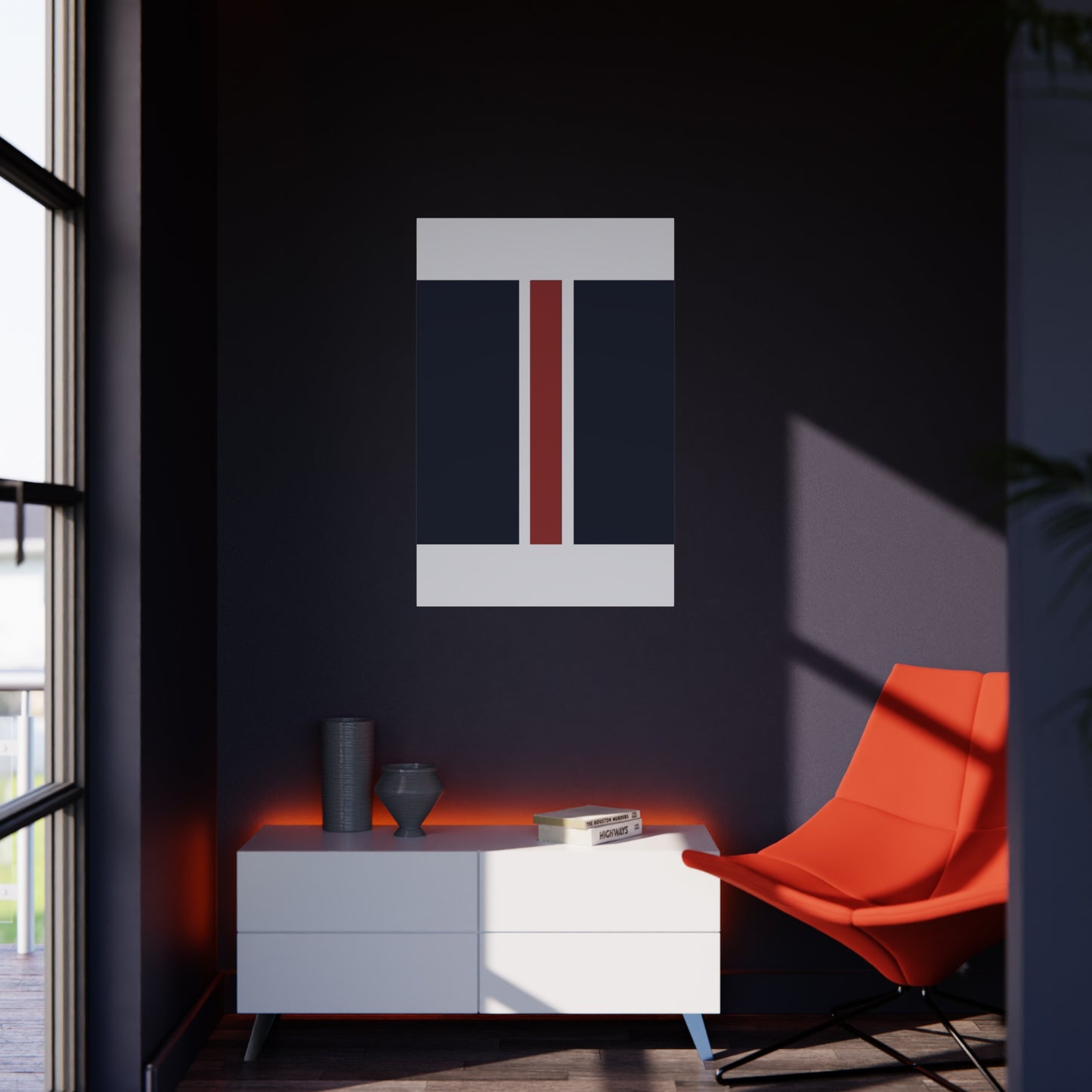 Lunar Midnight & Red-White Striped Stylish Foam Board Decor, Modern Wall Art, Home Office Decoration, Customizable Display Board