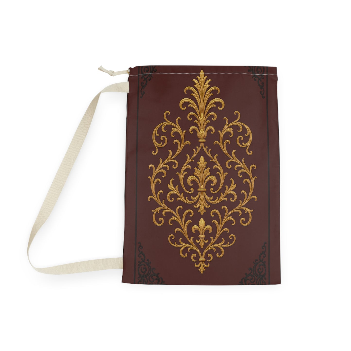 Dusk Burgundy-Black & Gold Baroque Laundry Bag — Burgundy & Gold Decorative Wash Tote