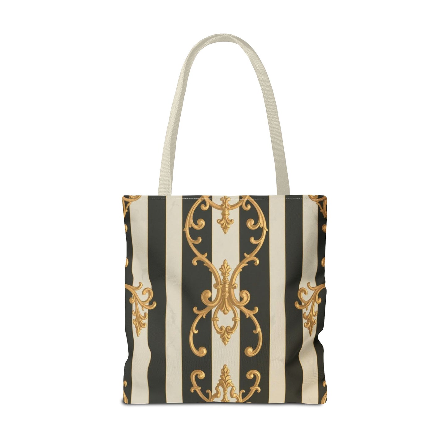 Elegant Black & Alabaster Striped Baroque Tote Bag, Stylish Shopping Bag, Fashion Accessory, Gift for Her, Reusable Bag, Perfect for Events