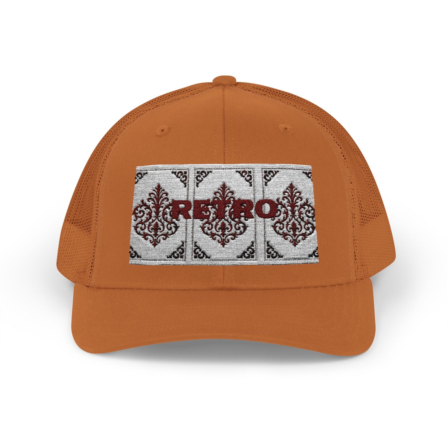 Retro Baroque Trucker Cap — Almond Beige & Brown Snapback