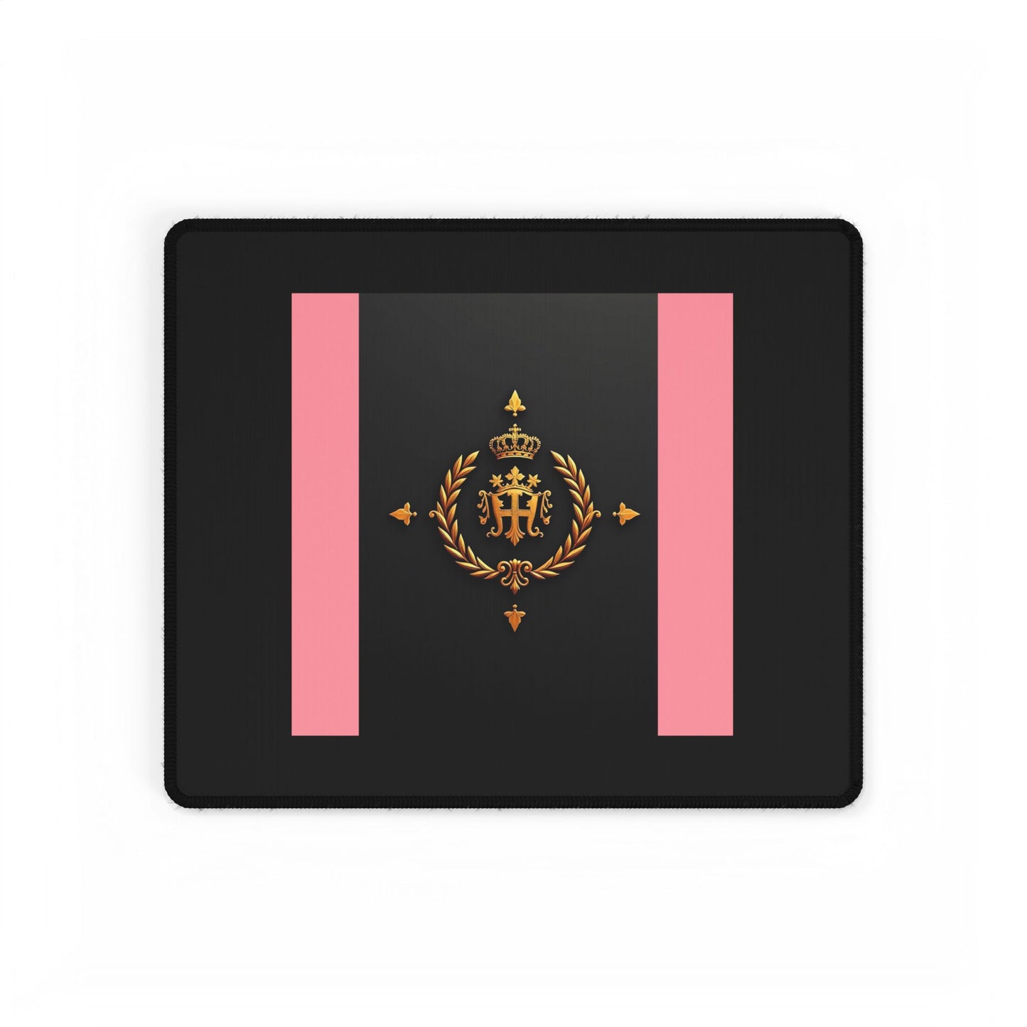 Elegant Desk Mats for Home Office, Stylish Workstation Accessories, Decorative Mouse Pads, Personalized Desk Protectors - Pink Striped Gold Crest