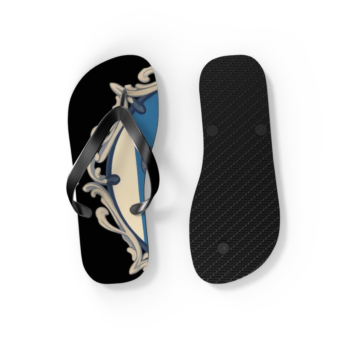 Stylish Blue & Alabaster Striped Baroque Beach Flip Flops, Summer Footwear, Vacation Sandals, Casual Footwear, Pool Party Essentials