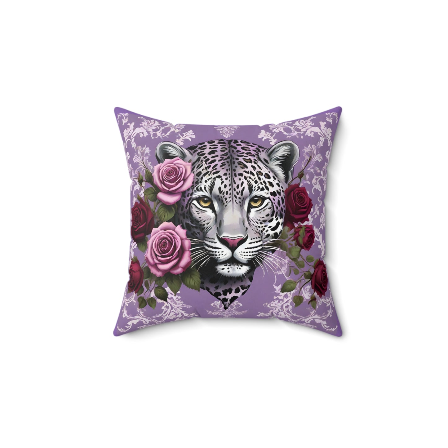 Elegant Leopard Floral Square Pillow – Stylish Home Décor Accent - Lilac Leopard