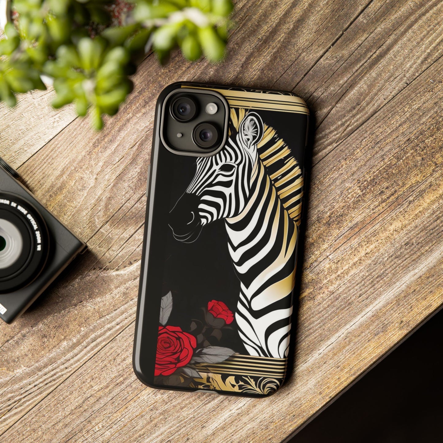 Phone Case - Elegant Zebra & Roses Design