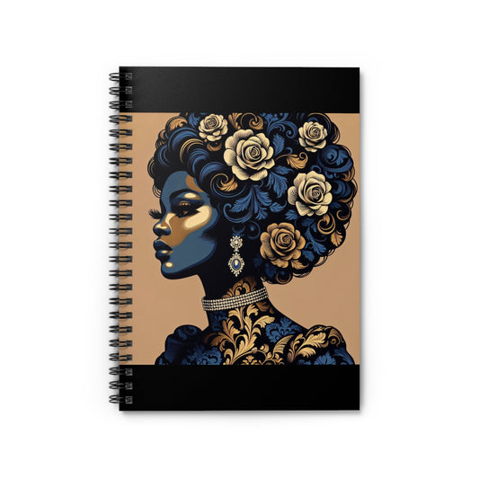 Elegant Vintage Spiral Notebook - Ruled Line with Blue Damask Lady