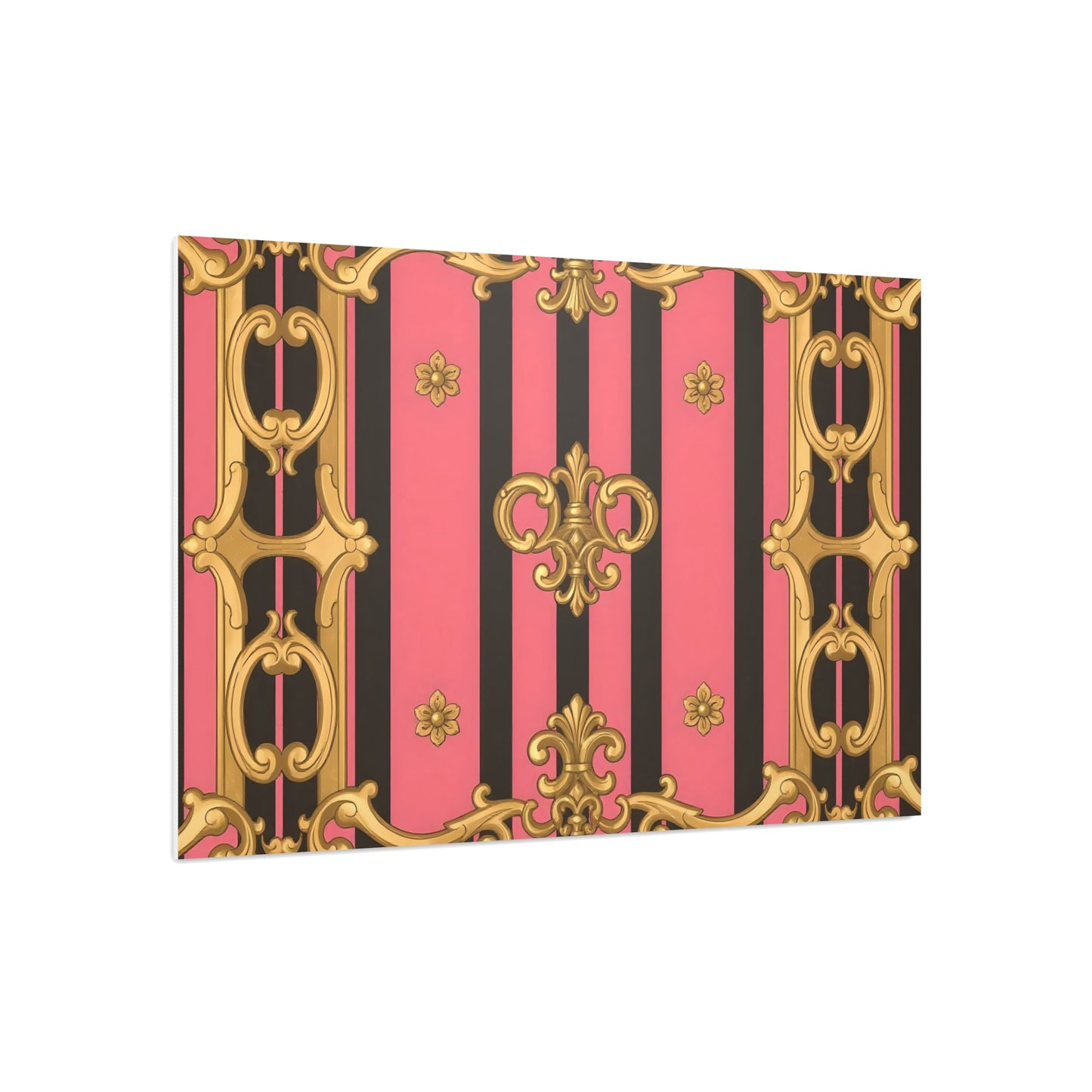 Elegant Decorative Foam Board - Chic Wall Decor, Glam Home Art, Stylish Backdrop, Gift for Her - Pink & Black Striped Gold Baroque