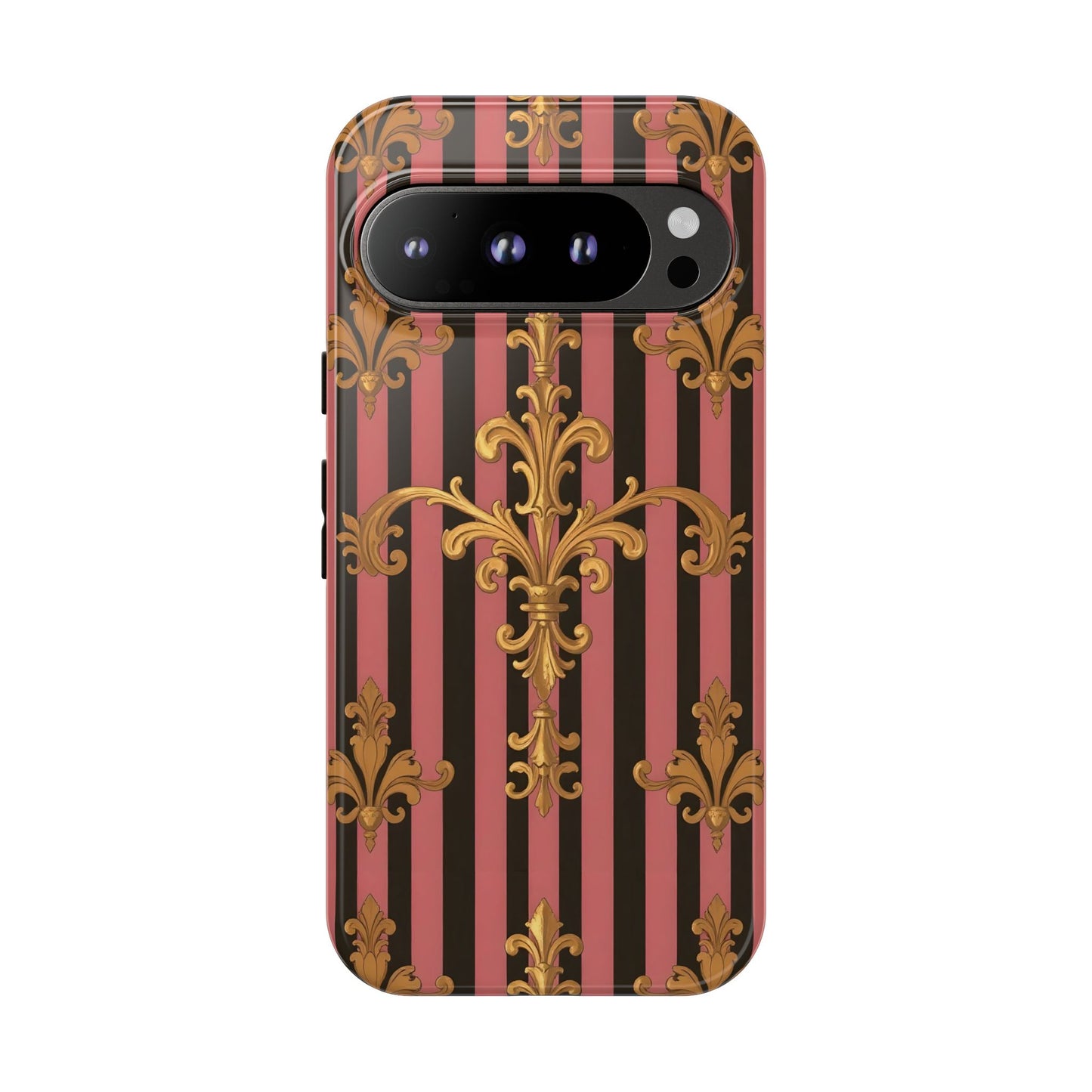 Elegant Floral Motif Phone Case - Tough Cases with Vintage Design - Mauve Striped Gold Damask