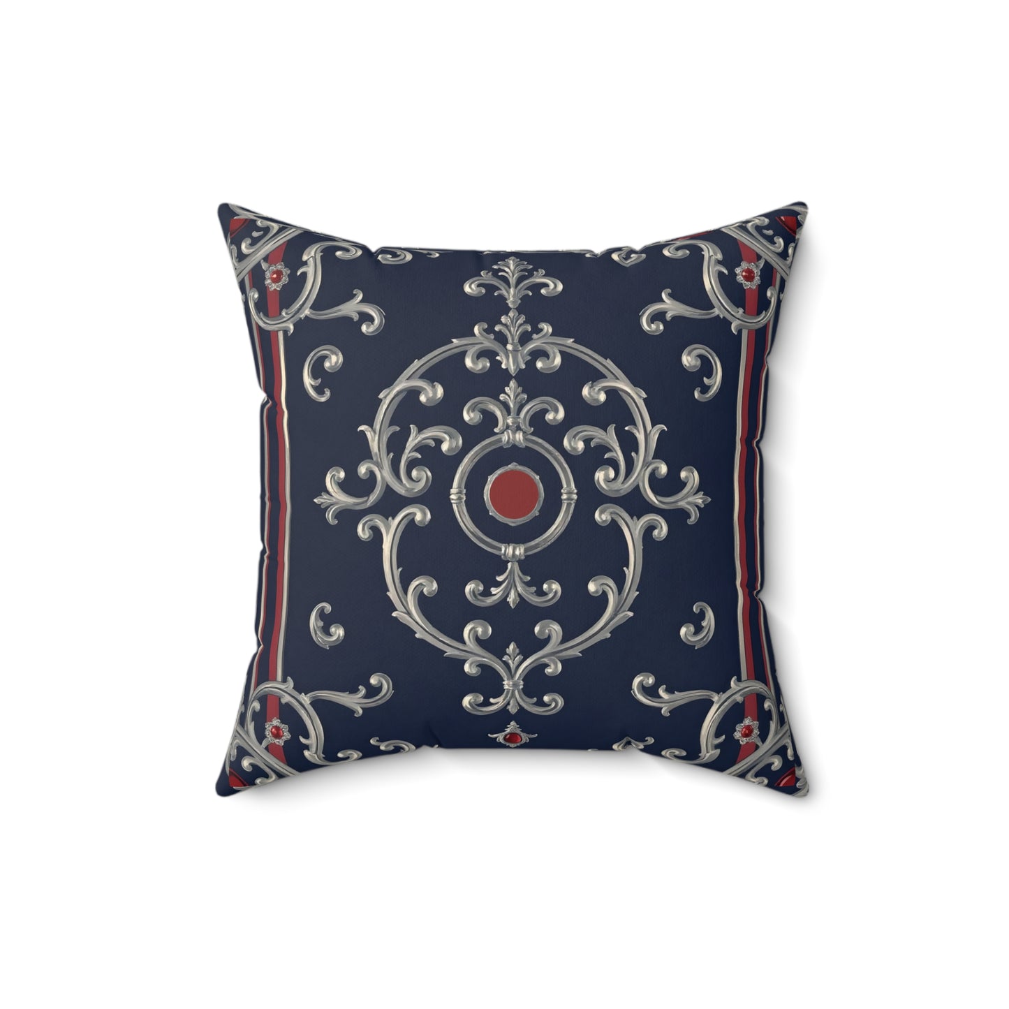 Elegant Faux Suede Pillow - Home Décor, Decorative Cushion, Cozy Living Room Accent, Stylish Throw Pillow - Blue & Red Striped Silver Baroque