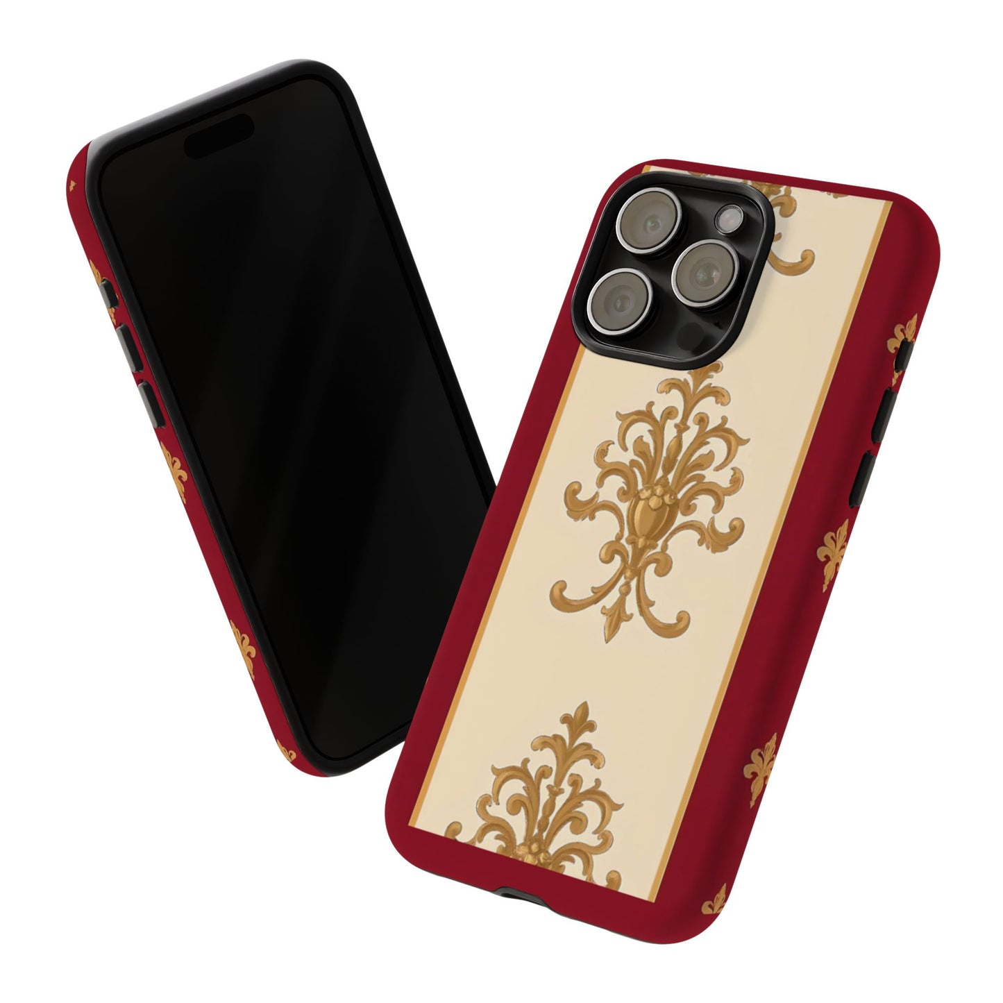 Elegant Floral Motif Phone Case - Tough Cases with Vintage Design - Dusk Red Striped Gold Damask