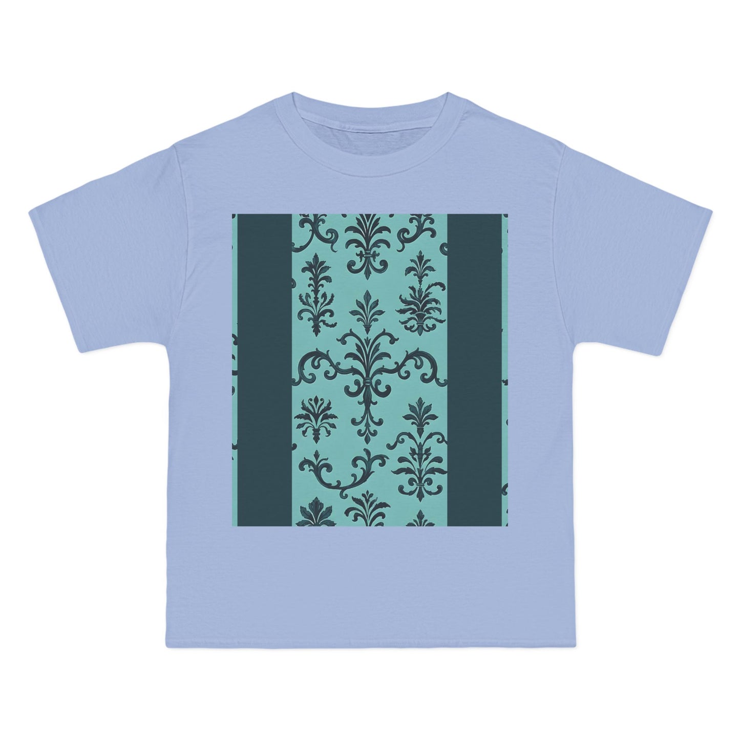 Elegant Floral T-Shirt - Vintage Design, Casual Wear, Gift for Her, Summer Fashion, Stylish Tee - Teal Striped Rococo